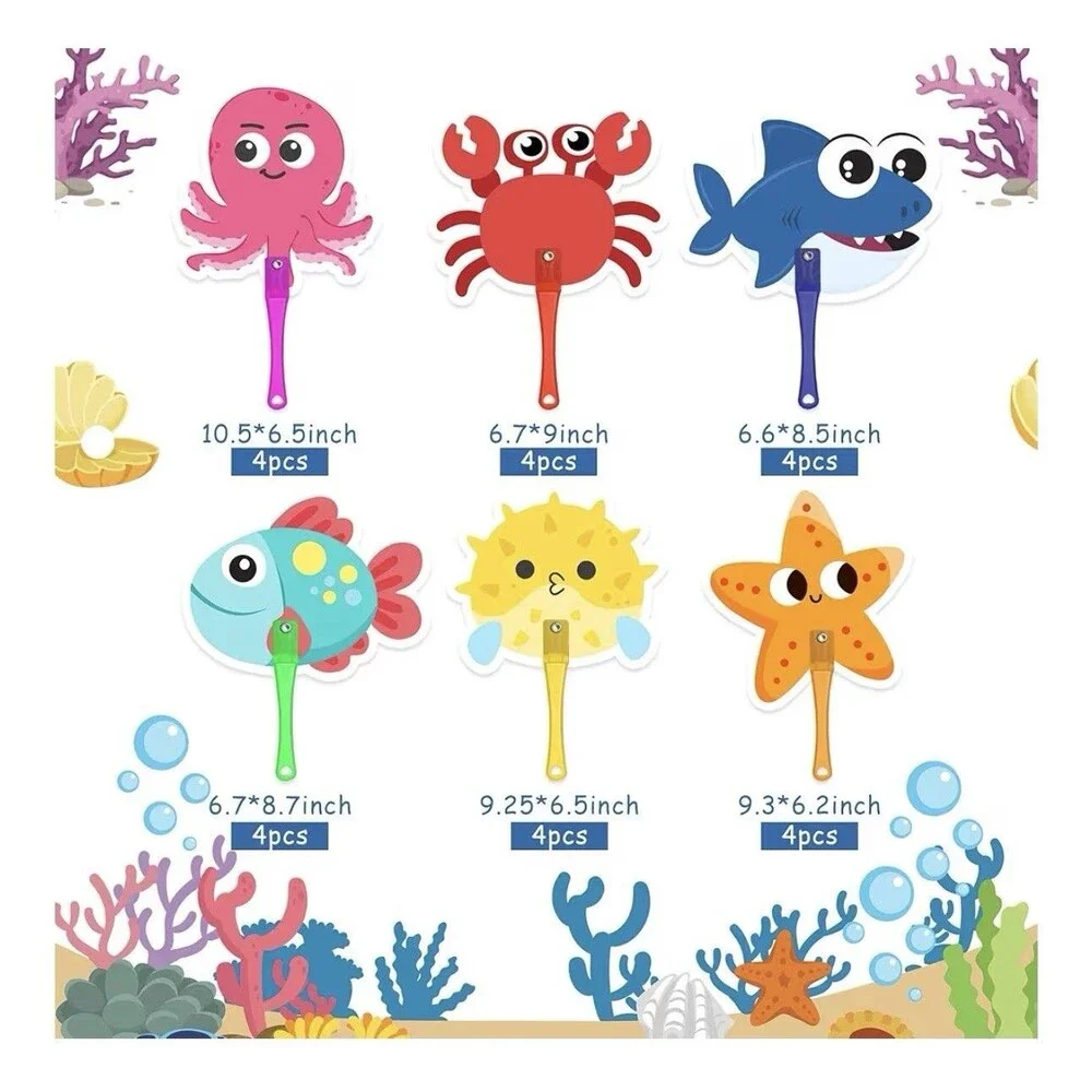 24 Pcs Under the Sea Party Favors Plastic Fans Sea Ocean Animals Handheld Fans